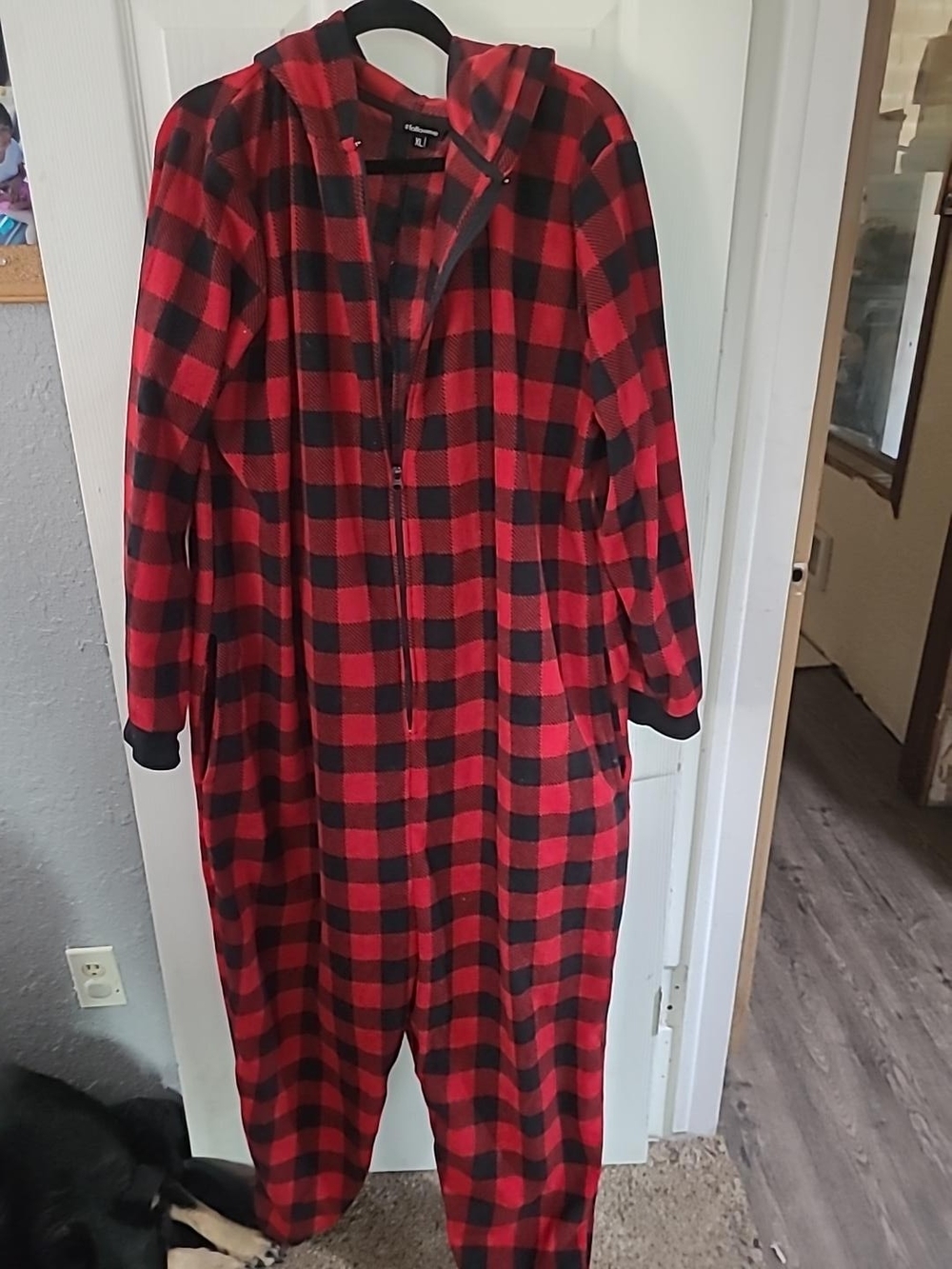 Unisex Size XL- Red & Black Buffalo Plaid Hooded Pajamas